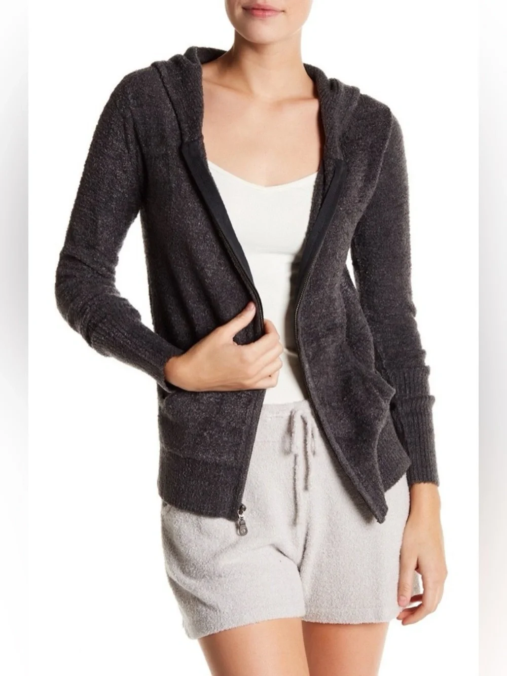 Barefoot Dreams Jacket CozyChic Lite Zip Up Hoodie Sweater Gray Sz L Cozy Lounge - Picture 2 of 12